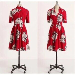 Anthropologie Maeve Dagmar Floral 100% Cotton Shirt Dress, Pockets, Feminine